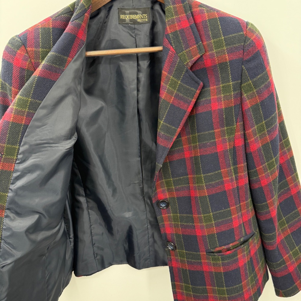Vintage Plaid Wool Blazer Indie Academia Heritage Prep Petite M Tailored Jacket - Picture 3 of 10